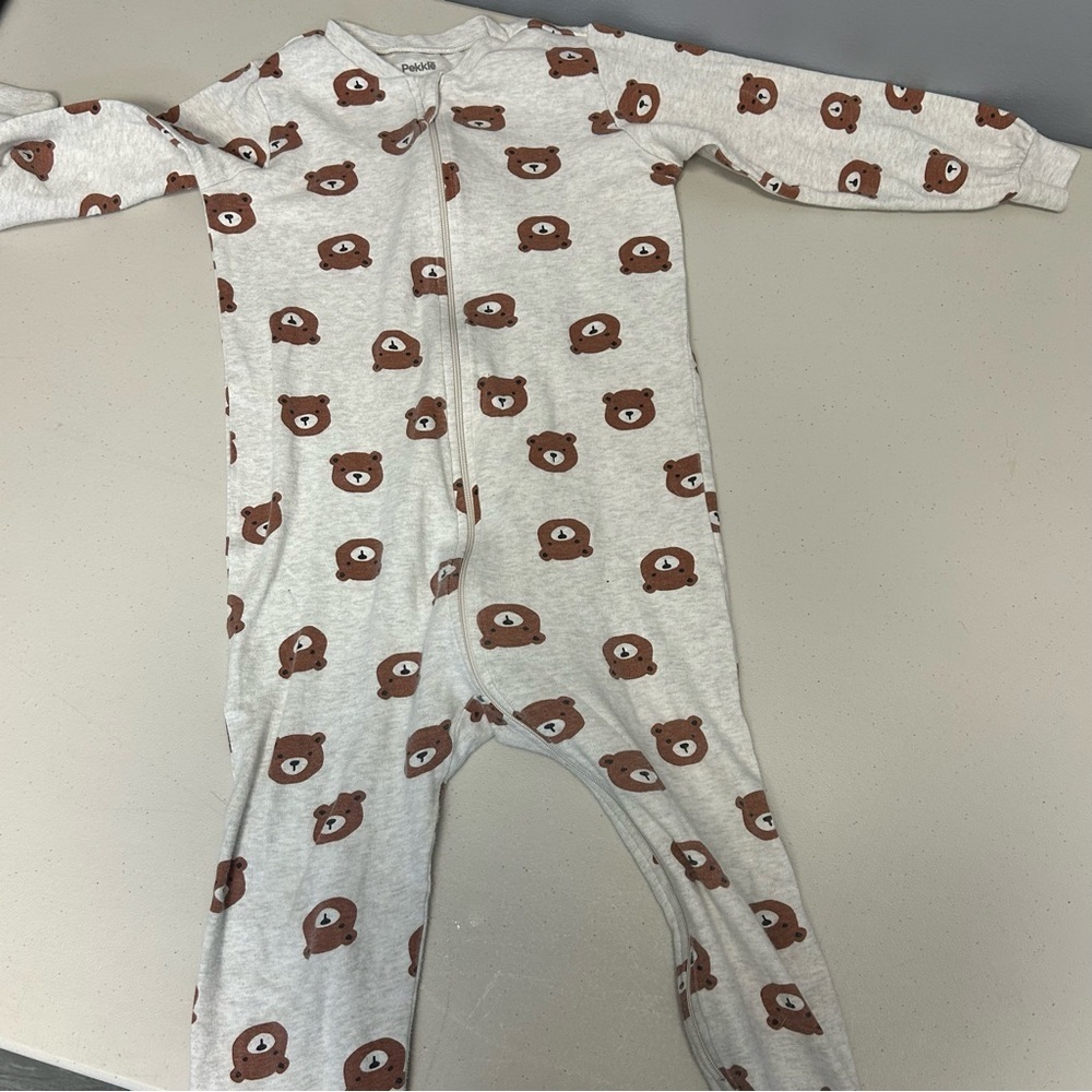 Pekkle One Piece Beige Bear Zippered Sleeper , Size 4